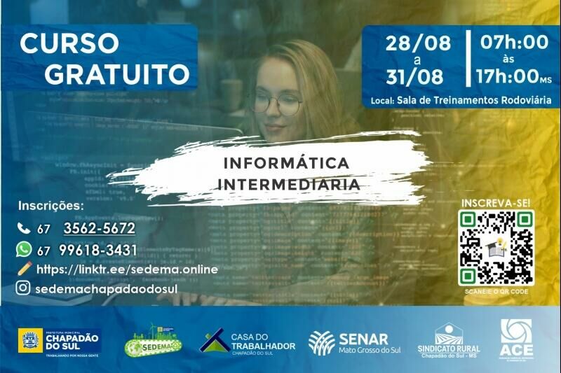 Imagem de compartilhamento para o artigo Prefeitura de Chapadão do Sul oferece curso gratuito de informática da MS Todo dia